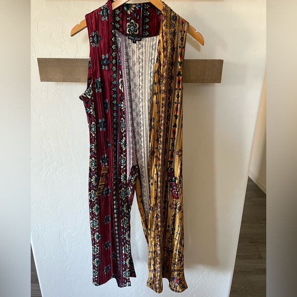 Dor Dor Couture Velvet Duster (Long Vest) in Burgundy & Mustard, Size M•••Boho - Picture 6 of 16